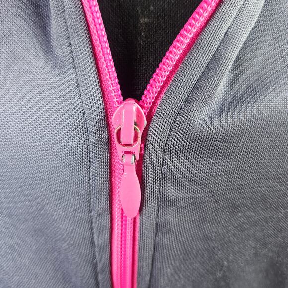 Soffe Size Medium Gray Pink Zip Up Jacket Thumb Holes Collared - Picture 5 of 10